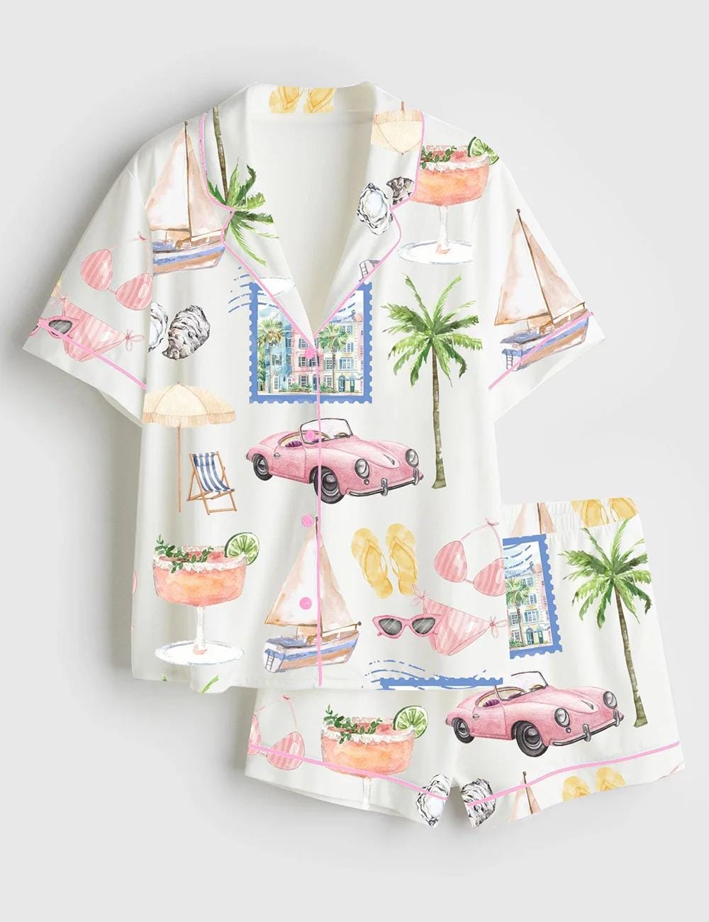 Charleston Bachelorette Satin Pajama Set, South Carolina Girls Trip Silk Pjs, Coastal Lowcountry Short Sleeve Sleepwear, Bridal Party Gifts
