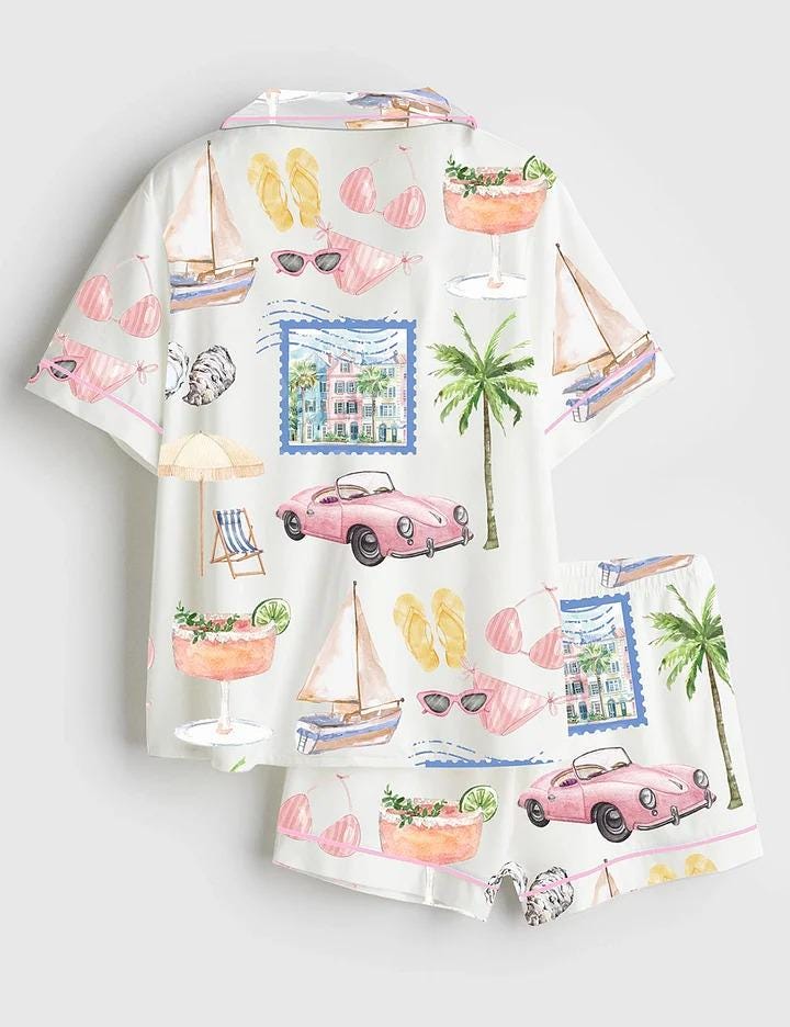 Charleston Bachelorette Satin Pajama Set, South Carolina Girls Trip Silk Pjs, Coastal Lowcountry Short Sleeve Sleepwear, Bridal Party Gifts