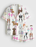 Dog Birthday Pajama Set Women Satin Sleepwear Puppy Party Loungewear