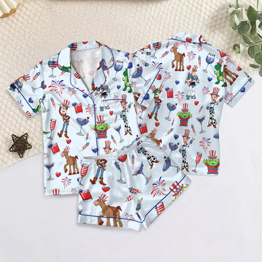 Toy Story Patriotic Pajama Set, Woody Buzz Lightyear Rex Alien Character Pajamas, Fourth of July Family Sleepwear, Cartoon Loungewear Gift