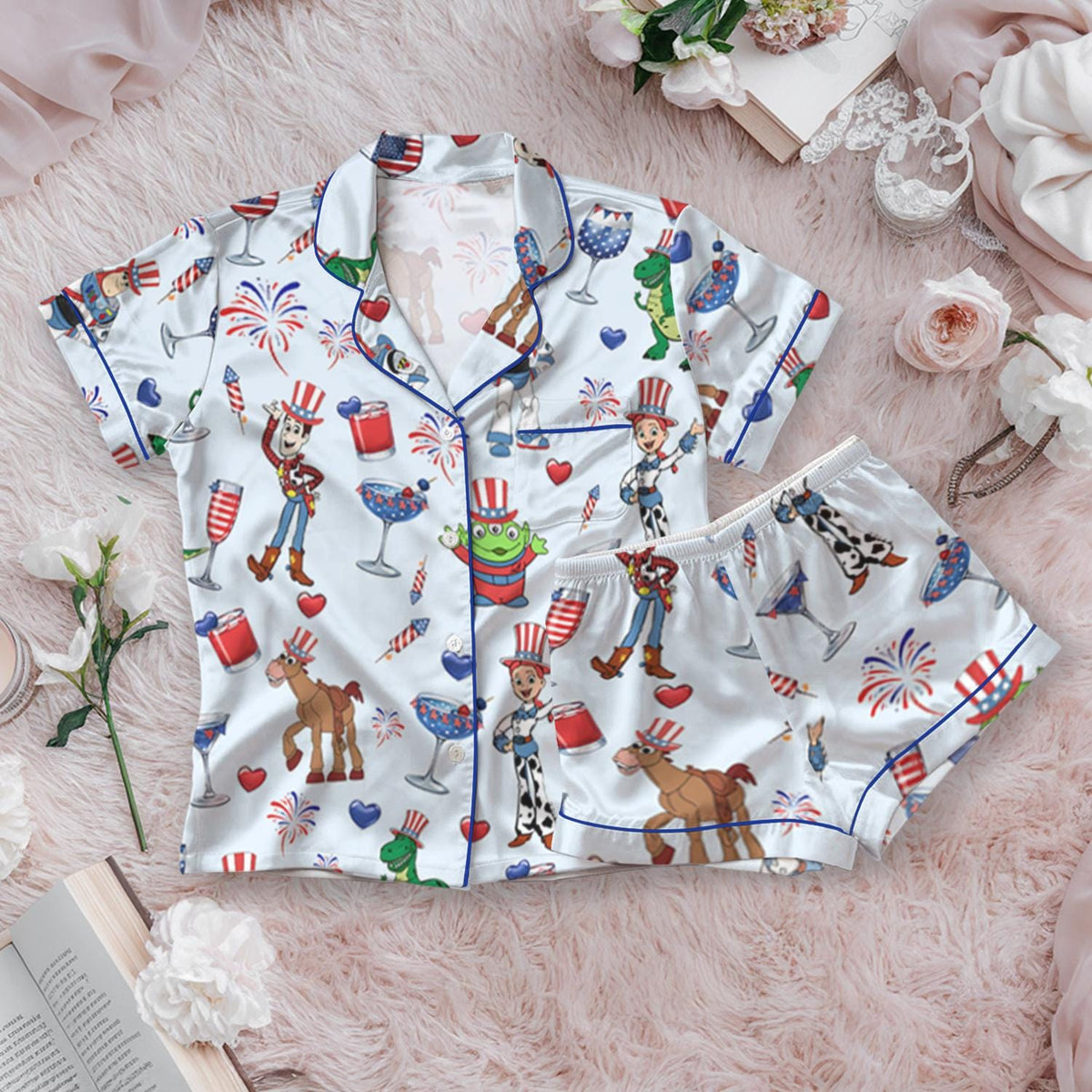 Toy Story Patriotic Pajama Set, Woody Buzz Lightyear Rex Alien Character Pajamas, Fourth of July Family Sleepwear, Cartoon Loungewear Gift