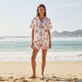 Women's Crab Print Pajama Set Coastal Beach Lounge Sleepwear Summer Vacation Outfit