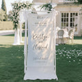 Custom Outdoor Wedding Vertical Banner, Personalized Linen Wedding Reception Welcome Sign, Minimalist Boho Fabric Rehearsal Dinner Signage