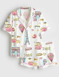 Women Paris Pajama Set, Eiffel Tower Coffee Theme Summer Outfit Gift