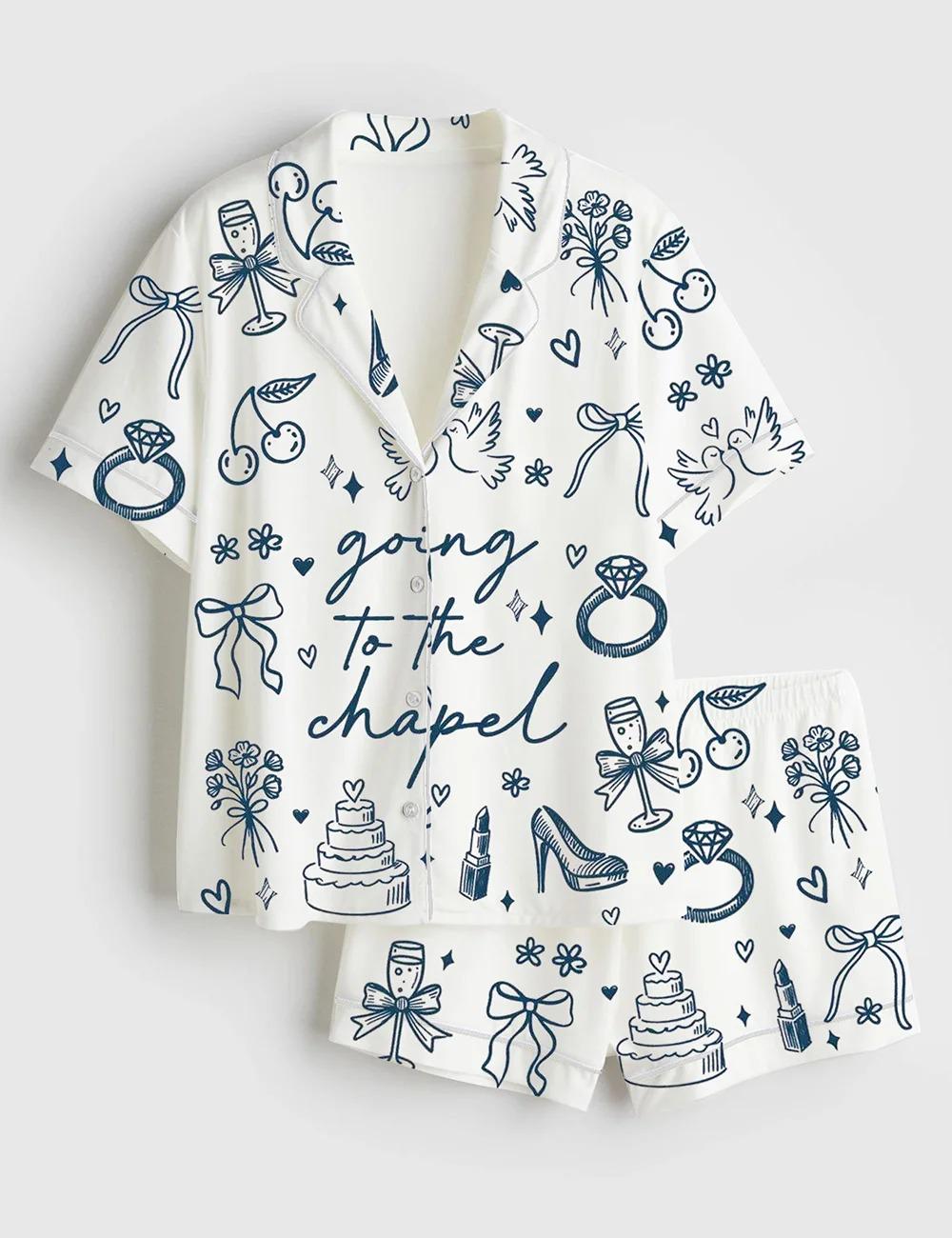 Going To The Chapel Bride Satin Pajama Set, Coquette Bachelorette Long Sleeve Pjs, Wedding Morning Loungewear, Personalized Bridal Gift