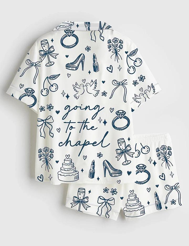 Going To The Chapel Bride Satin Pajama Set, Coquette Bachelorette Long Sleeve Pjs, Wedding Morning Loungewear, Personalized Bridal Gift