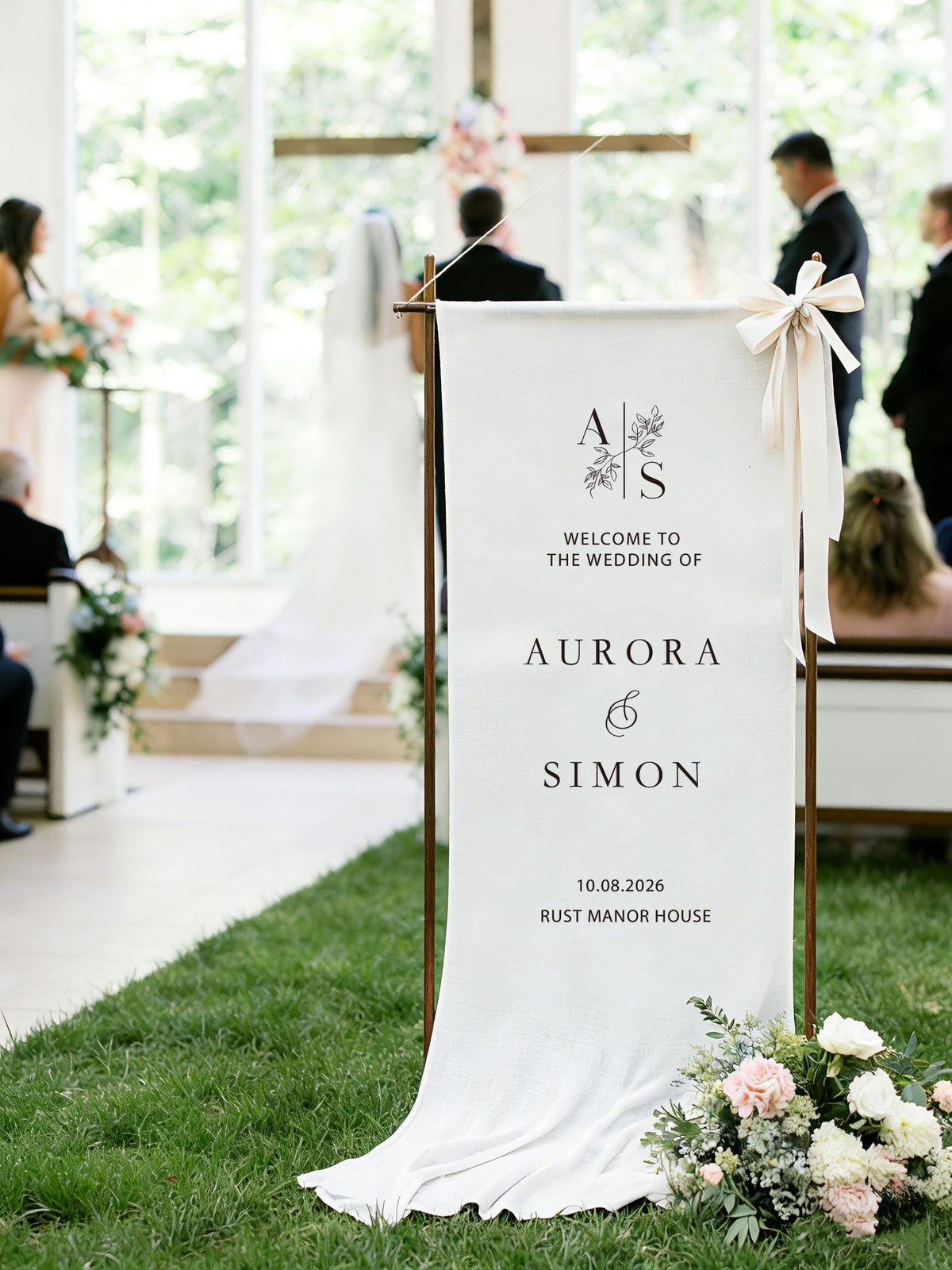 Personalized Wedding Welcome Sign Fabric Banner, Custom Linen Signage for Baby Shower, Engagement Party, Boho Ceremony, Rustic Wedding Decor