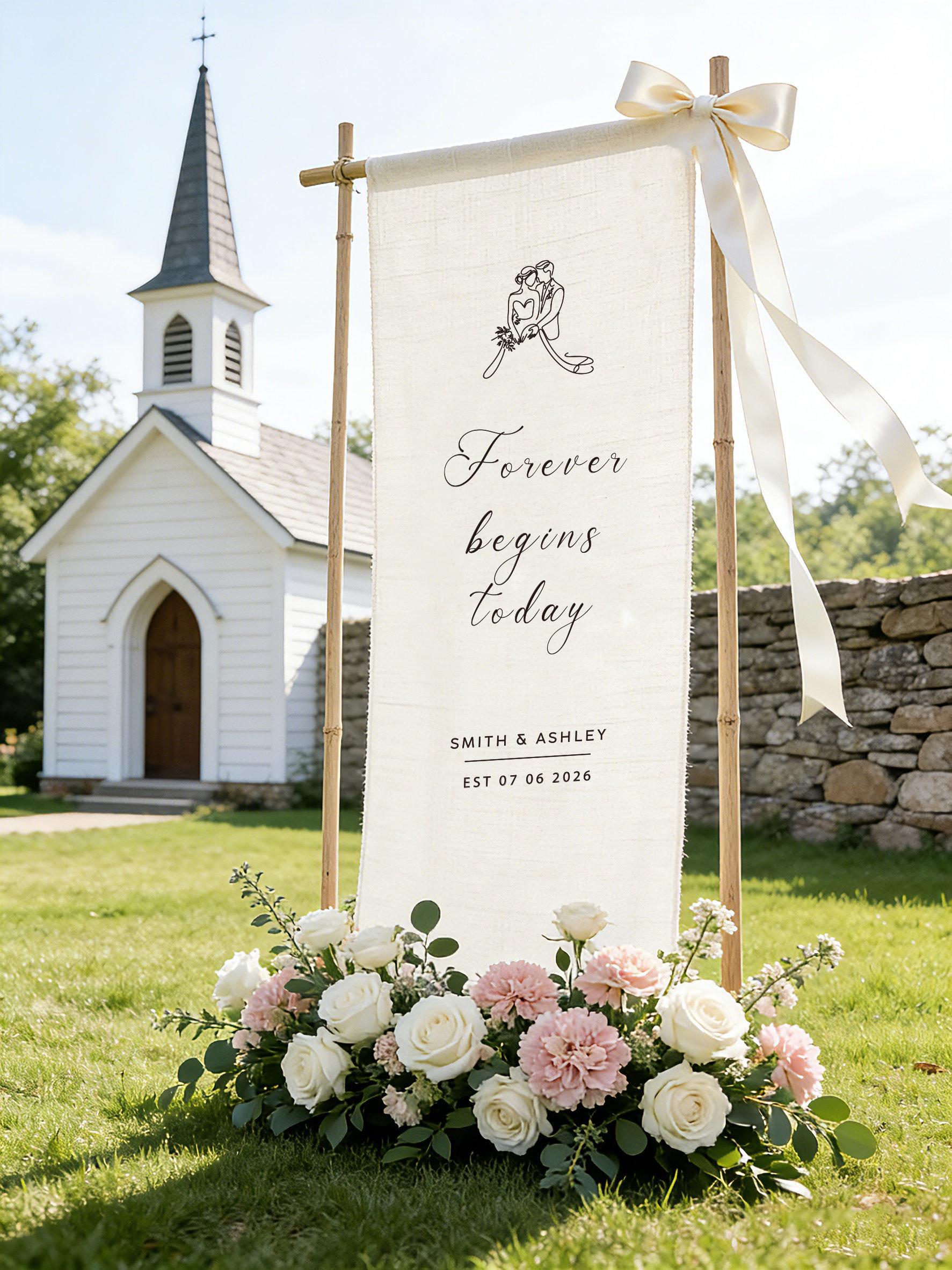 Personalized Linen Wedding Welcome Sign - Custom Fabric Banner for Bridal Shower & Engagement, Boho Ceremony, Rustic Wedding Decor