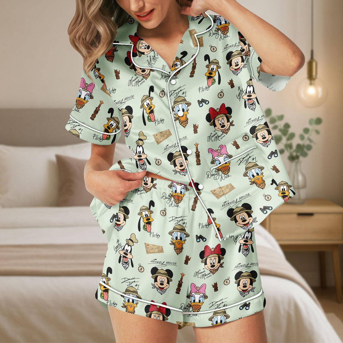 Disney Mickey And Friends Animal Kingdom Safari Mode Satin Pajamas Set, Walt Disney World Trip Shirt, Let's Get Wild, Disneyland Shirt