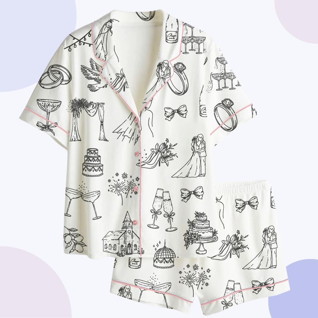 Wedding Sketch Pajamas – Bridal Party Pjs Set – Getting Ready Outfit for Bride and Bridesmaids