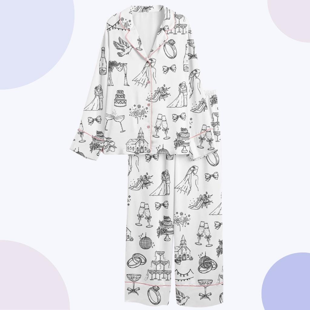 Wedding Sketch Pajamas – Bridal Party Pjs Set – Getting Ready Outfit for Bride and Bridesmaids