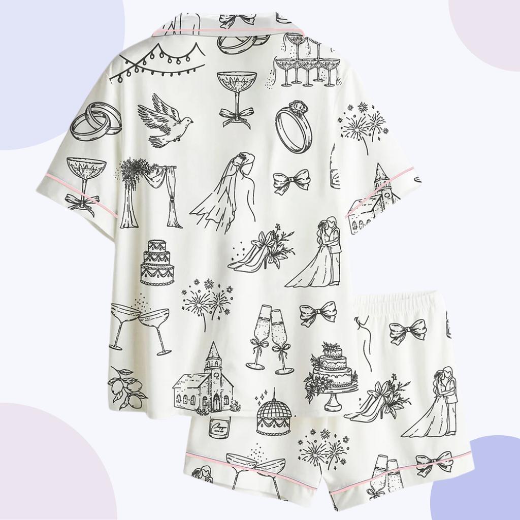 Wedding Sketch Pajamas – Bridal Party Pjs Set – Getting Ready Outfit for Bride and Bridesmaids