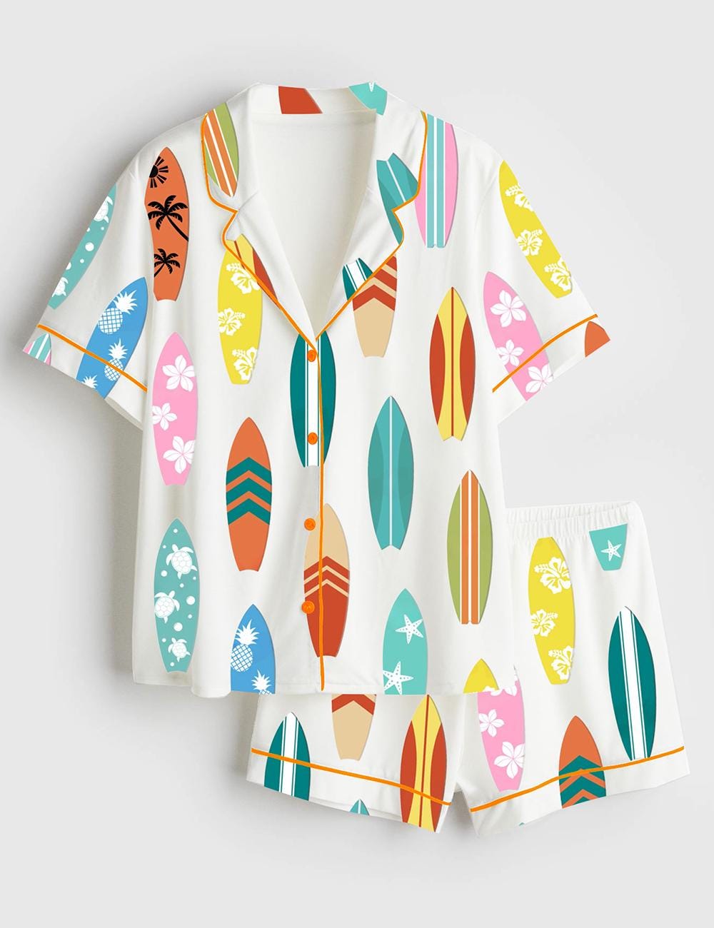 Hawaii Surfboard Pajama Set Short Long Sleeve Tropical Sleepwear Beach Set