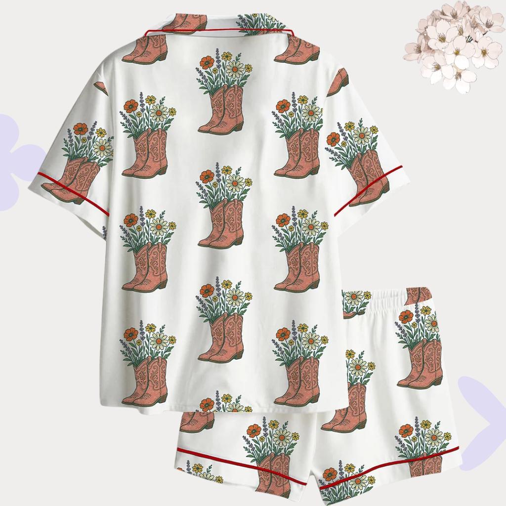 Cowboy Boot Pajamas – Western Floral Sleepwear Set – Bachelorette Party & Country Bridal Gift