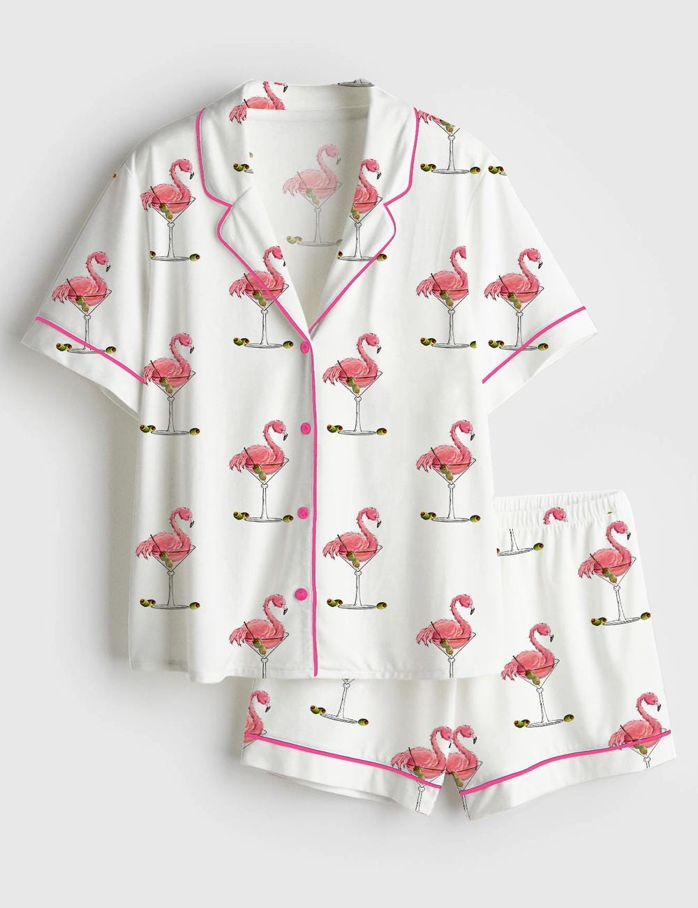Flamingo Pajama Set Women Pink Summer Pajamas Beach Vacation Loungewear Gift