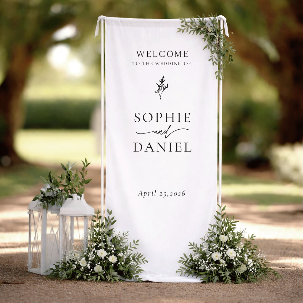 Custom Fabric Wedding Welcome Sign, Linen Welcome Sign, Wedding Banner, Modern Wedding Decor, Rustic Wedding Sign, Engagement Party Sign