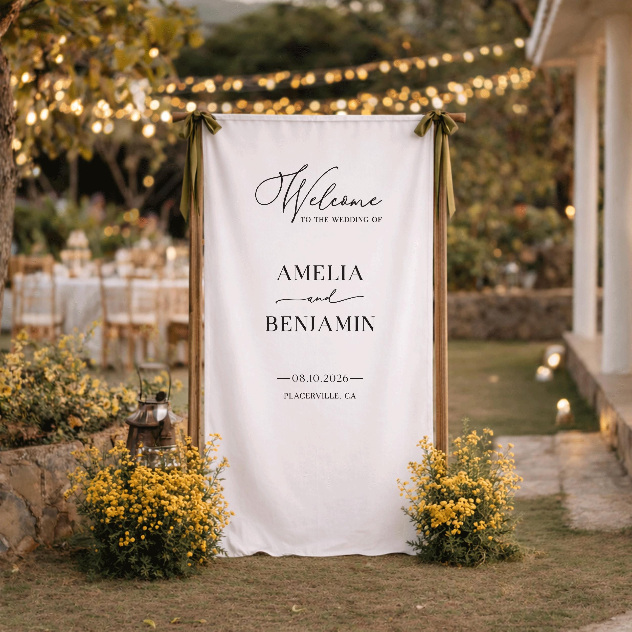 Custom Fabric Wedding Welcome Sign, Linen Welcome Sign, Wedding Banner, Modern Wedding Decor, Rustic Wedding Sign, Engagement Party Sign