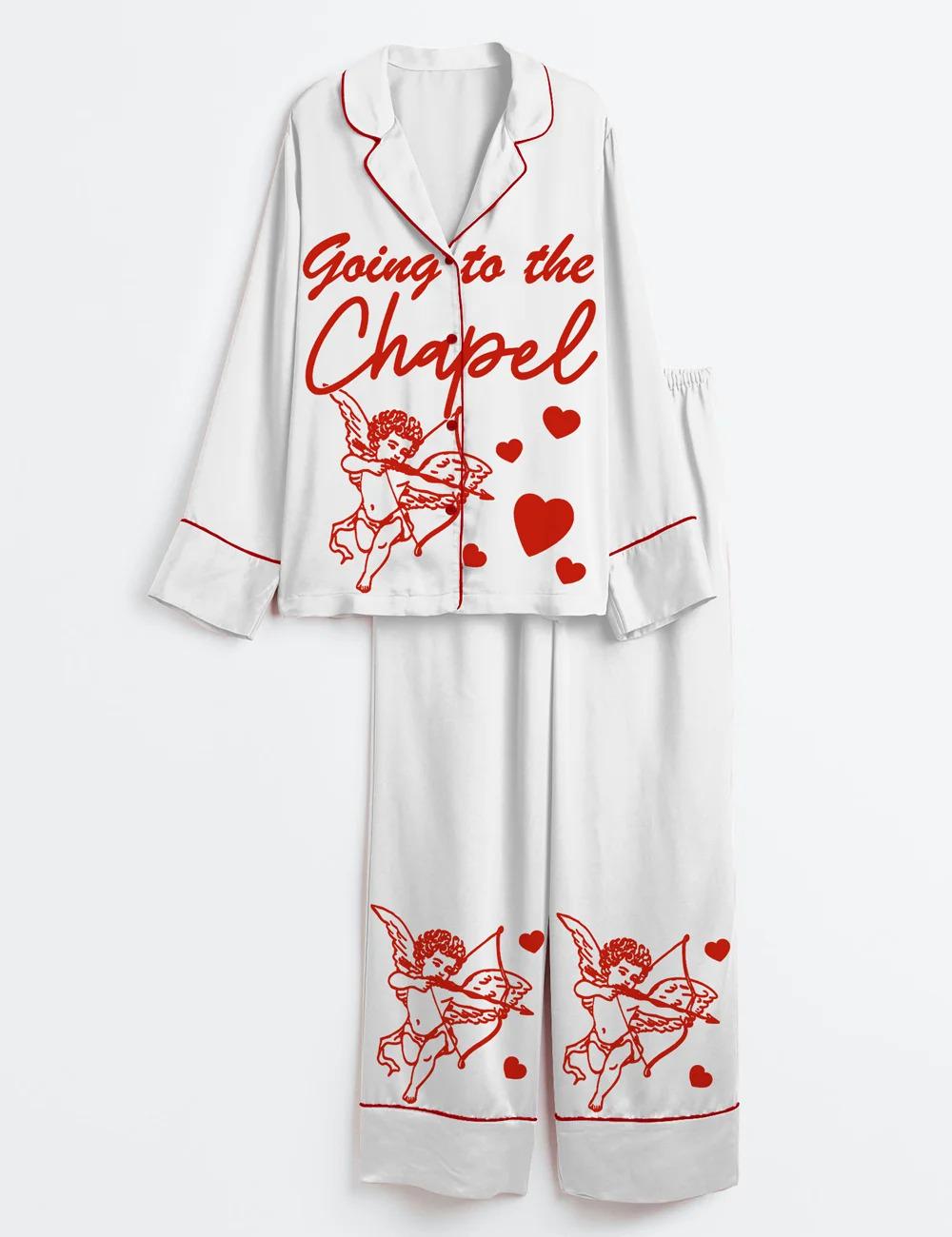 Vegas Bachelorette Satin Pajamas, Going To The Chapel Silk Pjs, Long Sleeve Bridal Party Sleepwear, Las Vegas Bride Gift, Aesthetic Pjs Set