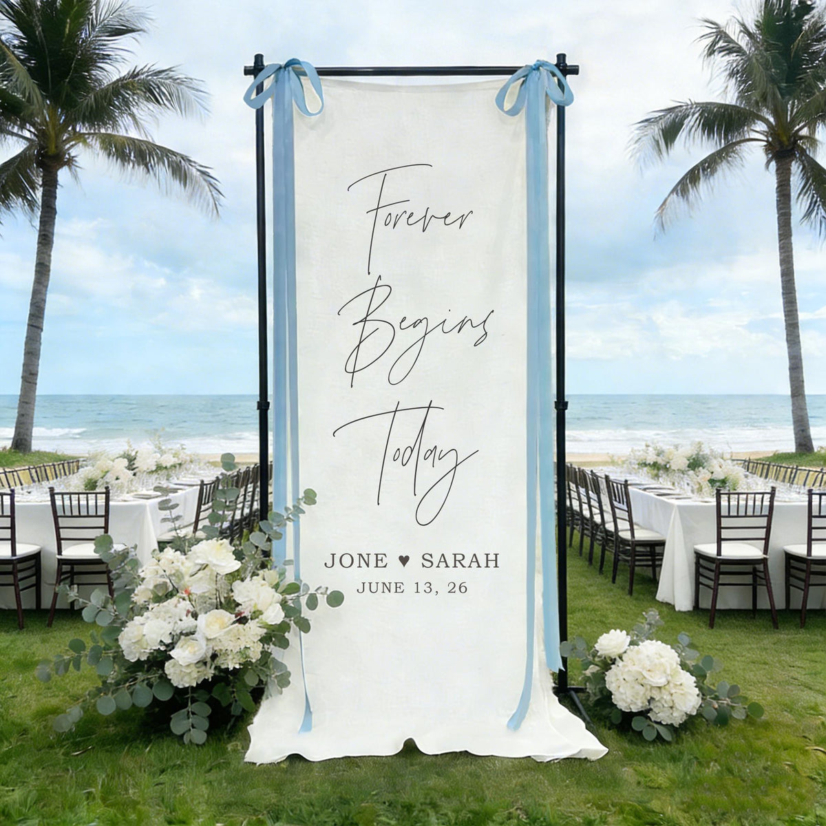 Personalized Fabric Wedding Welcome Sign, Happily Ever After Party Welcome Sign,Welcome to Our Reception Sign, Custom Linen Wedding Signage