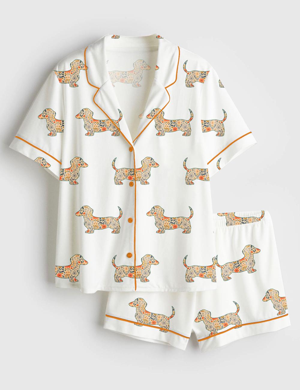 Floral Dachshund Pajama Set Women Summer Sleepwear Dog Lover Loungewear Pet Print