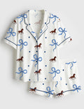 Horse Pajama Set Women Equestrian Pajamas Bow Print Horse Lover Gift
