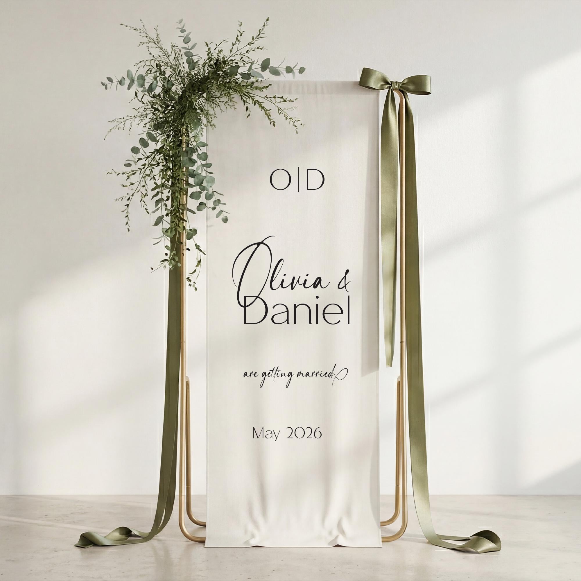 Neutral Wedding Welcome Sign, Linen Fabric Banner, Minimal Bridal Decor