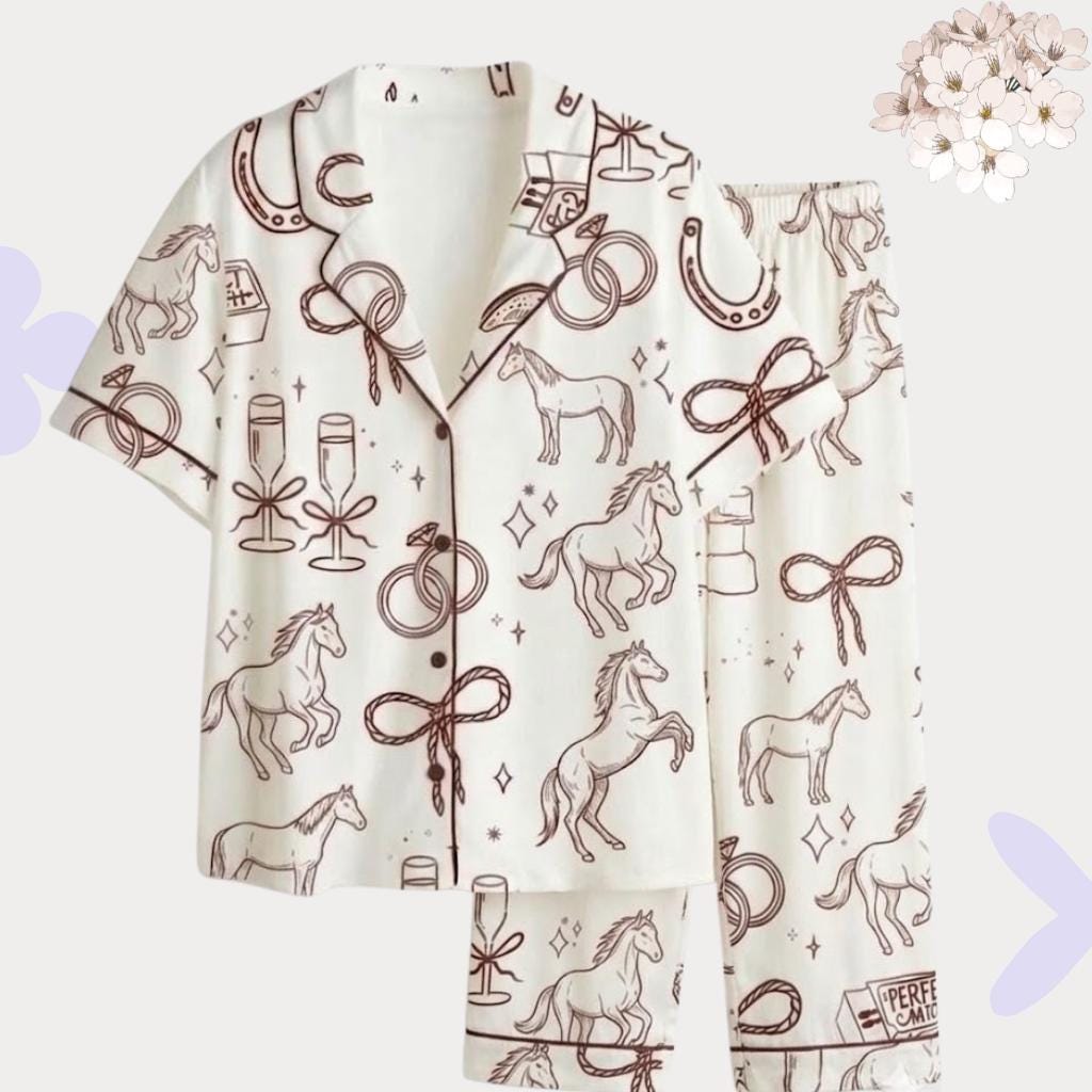 Horse Wedding Ring Pajamas – Bridal Party PJs – Honeymoon Wedding Night Sleepwear