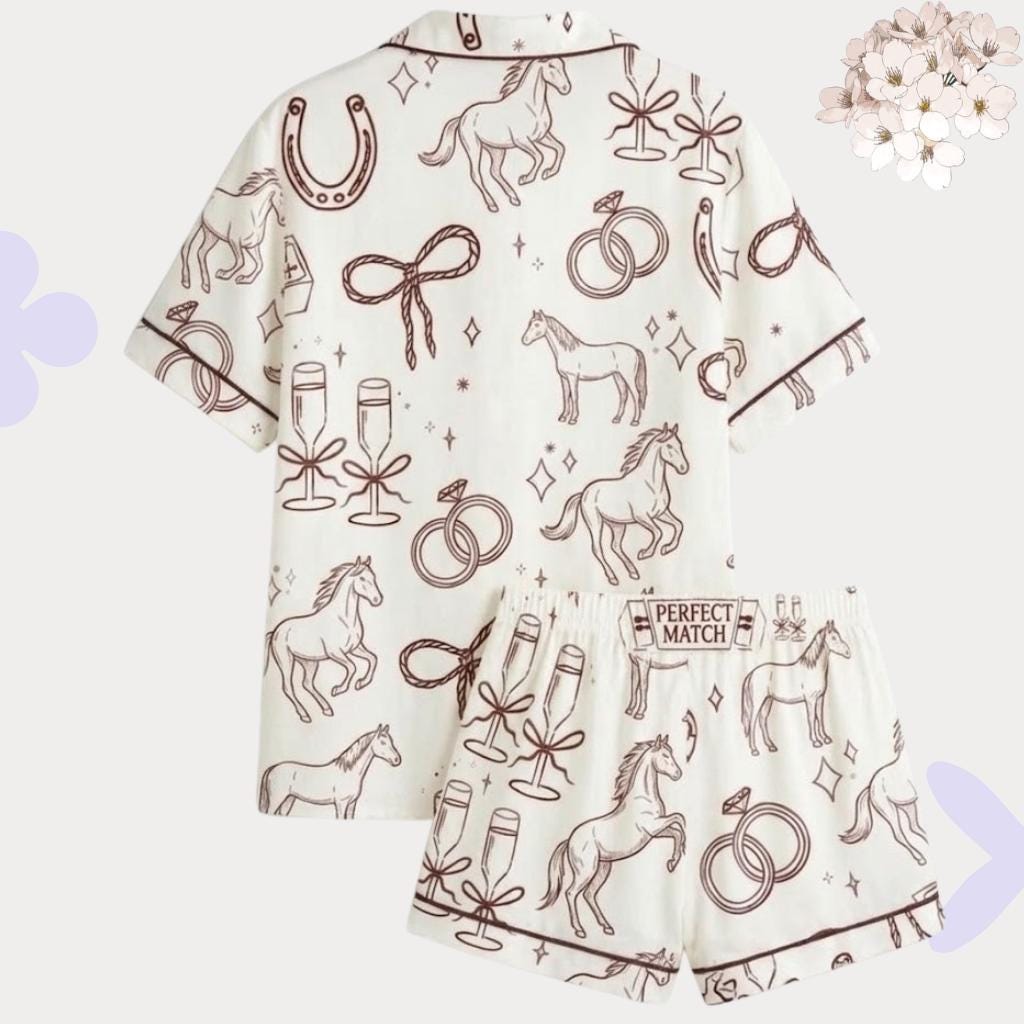 Horse Wedding Ring Pajamas – Bridal Party PJs – Honeymoon Wedding Night Sleepwear