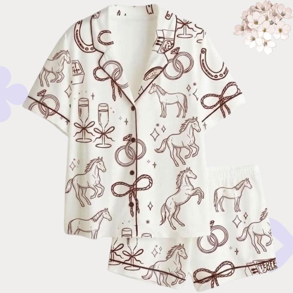 Horse Wedding Ring Pajamas – Bridal Party PJs – Honeymoon Wedding Night Sleepwear