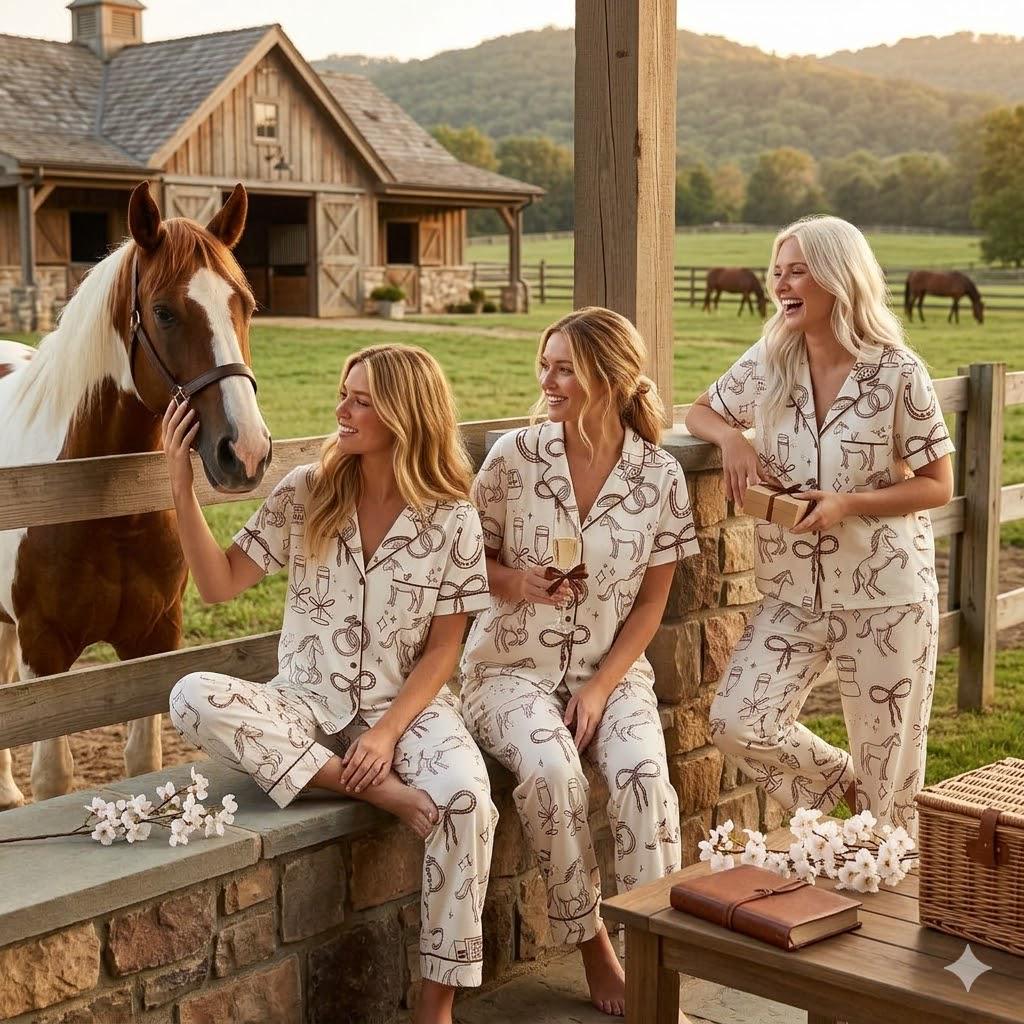 Horse Wedding Ring Pajamas – Bridal Party PJs – Honeymoon Wedding Night Sleepwear