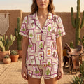 Western Cowgirl Pajama Set Women Card Print Desert Summer Sleepwear Loungewear Gift