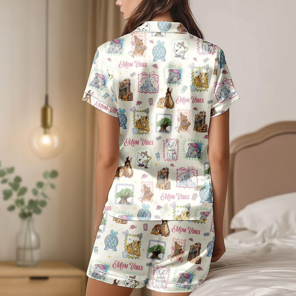 Disney Mom Vibes Satin Pajamas Set, Duchess Perdita Mrs Potts Mrs Jumbo Women Pajamas, Vintage Mother's Day Gift, Disneyland Mom Trip