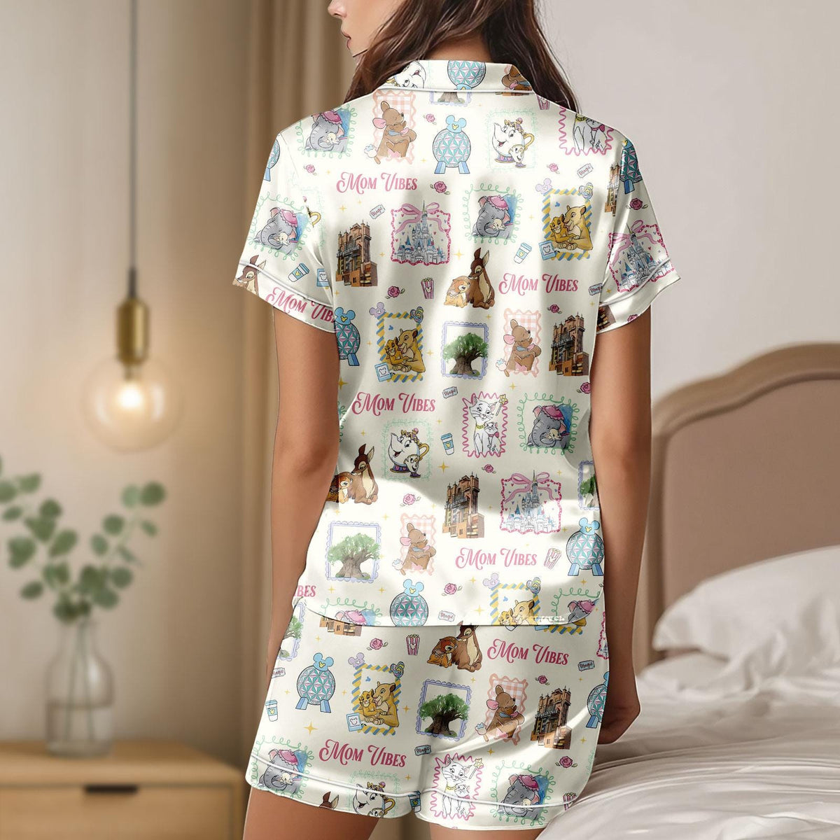 Disney Mom Vibes Satin Pajamas Set, Duchess Perdita Mrs Potts Mrs Jumbo Women Pajamas, Vintage Mother's Day Gift, Disneyland Mom Trip