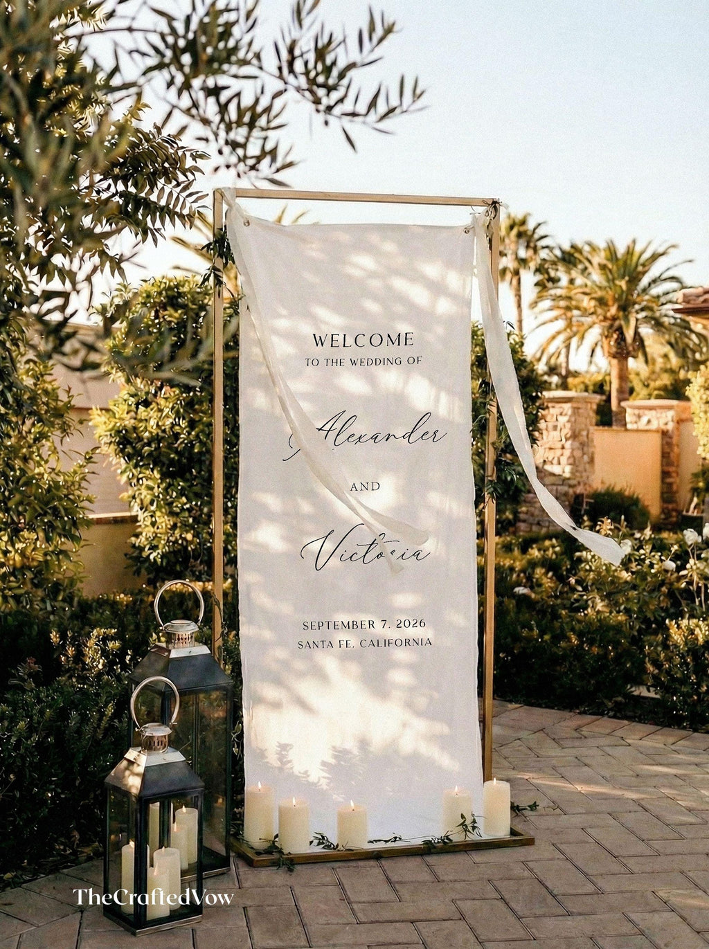 Personalized Linen Wedding Welcome Sign, Custom Fabric Banner, Modern Engagement Party Decor