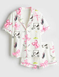 Golf Print Pajama Set Women Pink Bow Lounge Sleepwear Golf Lover Gift