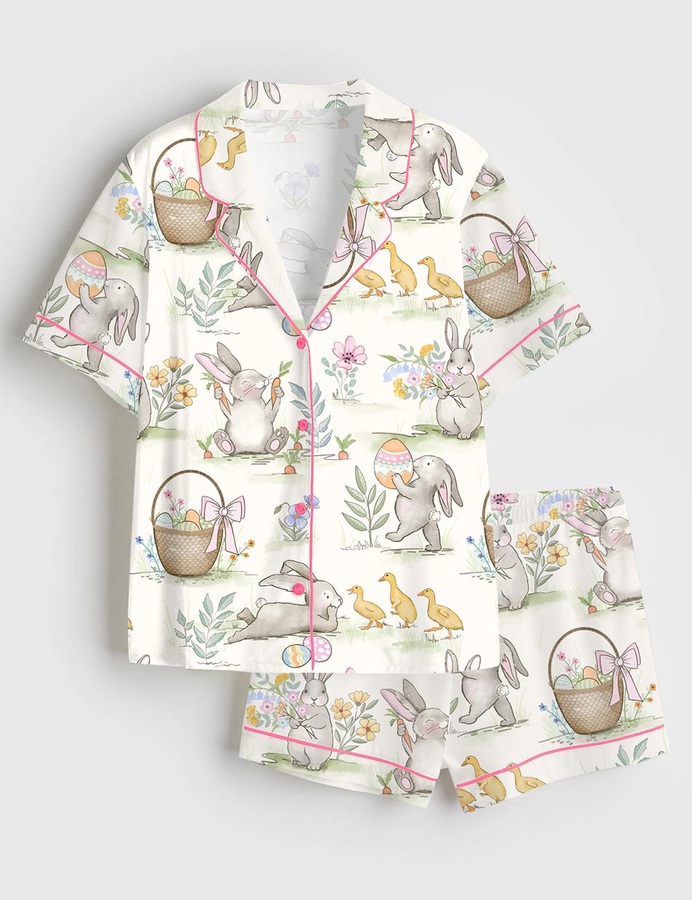 Easter Bunny Pajama Set Women Rabbit Print Lounge Sleepwear Gift