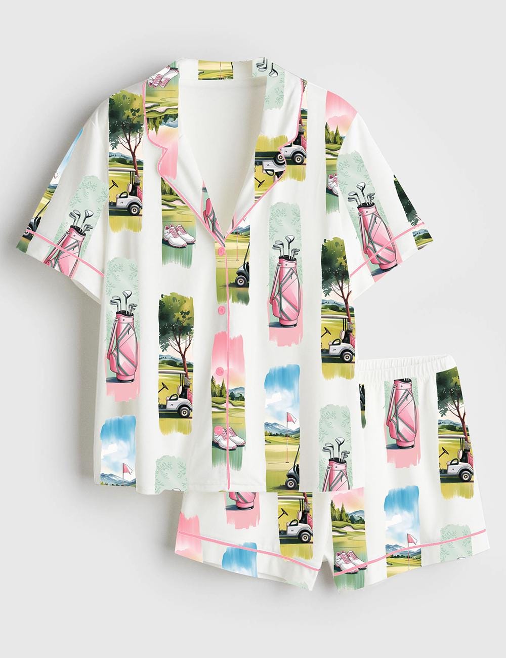 Golf Pajama Set Women Pink Golf Print Lounge Sleepwear Gift