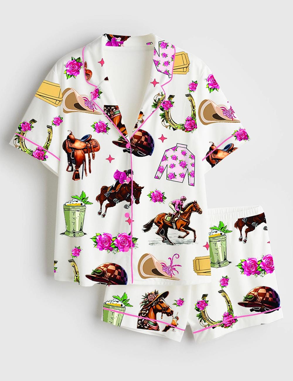 Kentucky Derby Pajama Set Women Floral Horse Racing Loungewear Gift