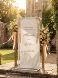 Personalized Linen Wedding Welcome Sign, Custom Fabric Banner, Modern Engagement Party Decor