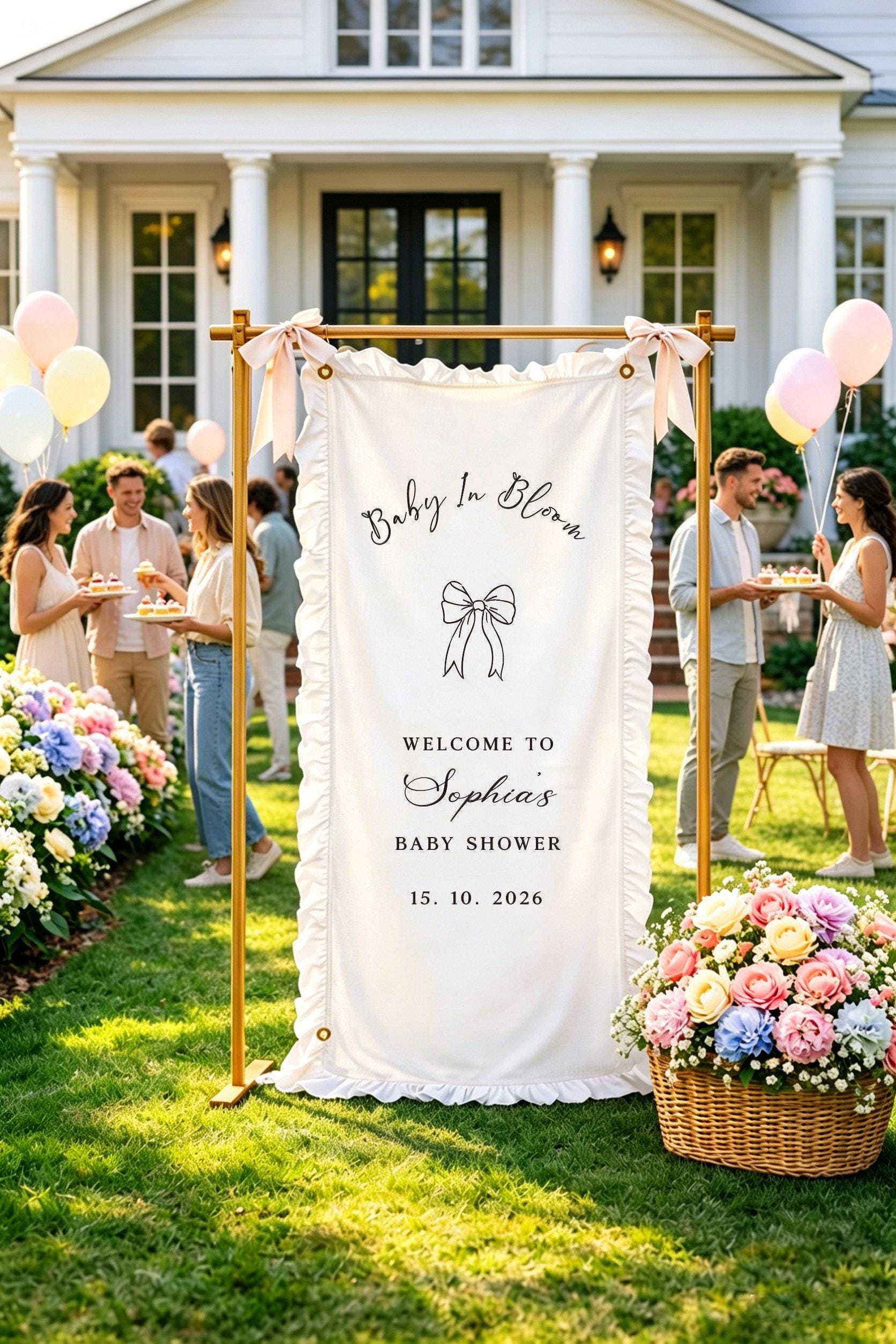 Custom Fabric Baby Shower Welcome Sign, Baby in Bloom Banner, Floral Baby Shower Decorations, Personalized Baby Shower Gift, Party Decor