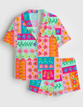 Colorful Floral Patchwork Pajama Set Women Summer Loungewear Sleepwear Gift