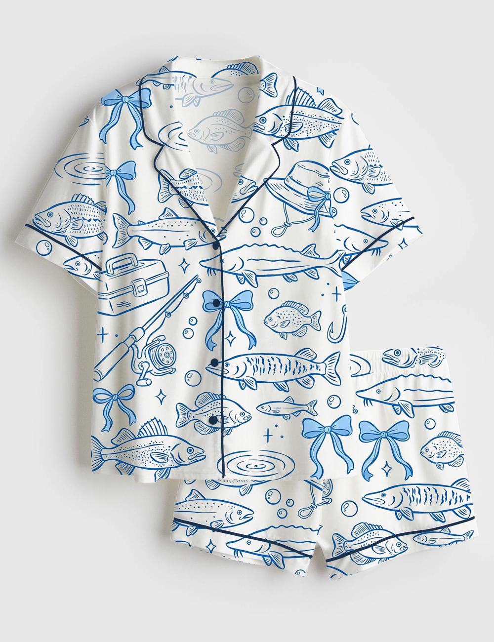 Fishing Ocean Pajama Set Women Summer Beach Loungewear Sleepwear Gift