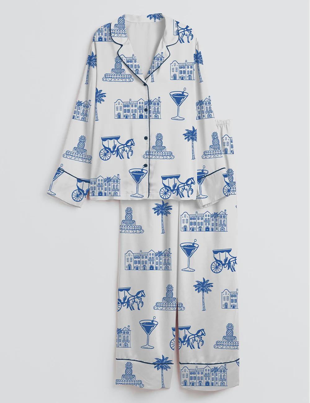 Charleston Toile Pajama Set – Coastal Chic Sleepwear – Bachelorette Party & Bridal Getting Ready Outfit