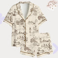 Western Cowboy Pajama Set – Vintage Toile Sleepwear – Nashville Bachelorette Gift – Bridal Party Outfit