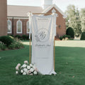 Personalized Linen Wedding Welcome Sign with Couple Emblem, Custom Bride and Groom Logo Wedding Banner, Monogram Engagement Party Decor