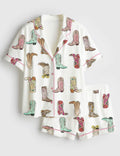 Cowgirl Pajamas Women Western Boots Print Vintage Cozy Lounge Sleepwear Outfit
