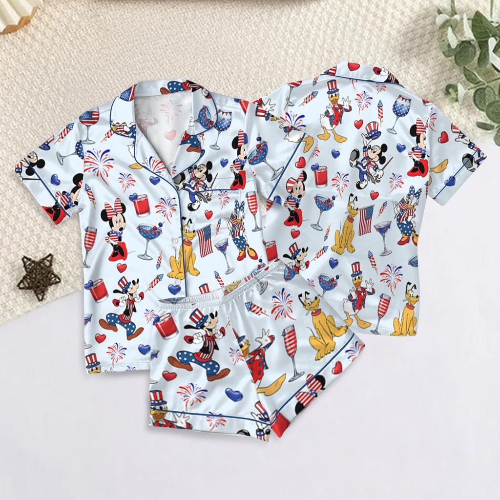 Disney Mickey Minnie Pluto Patriotic Pajama Set, Mickey and Friends Button Pajamas, Fourth of July Family Sleepwear, Cartoon Loungewear Gift
