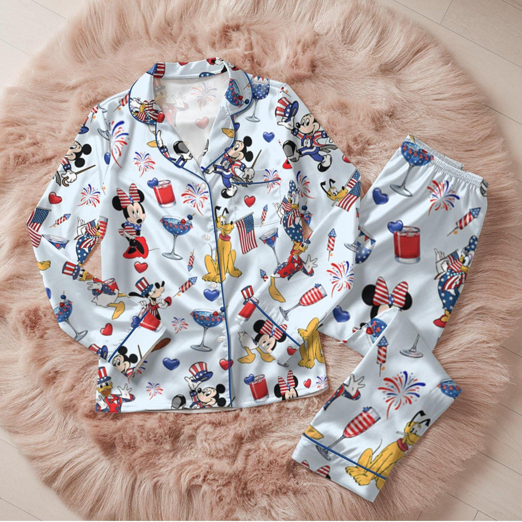 Disney Mickey Minnie Pluto Patriotic Pajama Set, Mickey and Friends Button Pajamas, Fourth of July Family Sleepwear, Cartoon Loungewear Gift