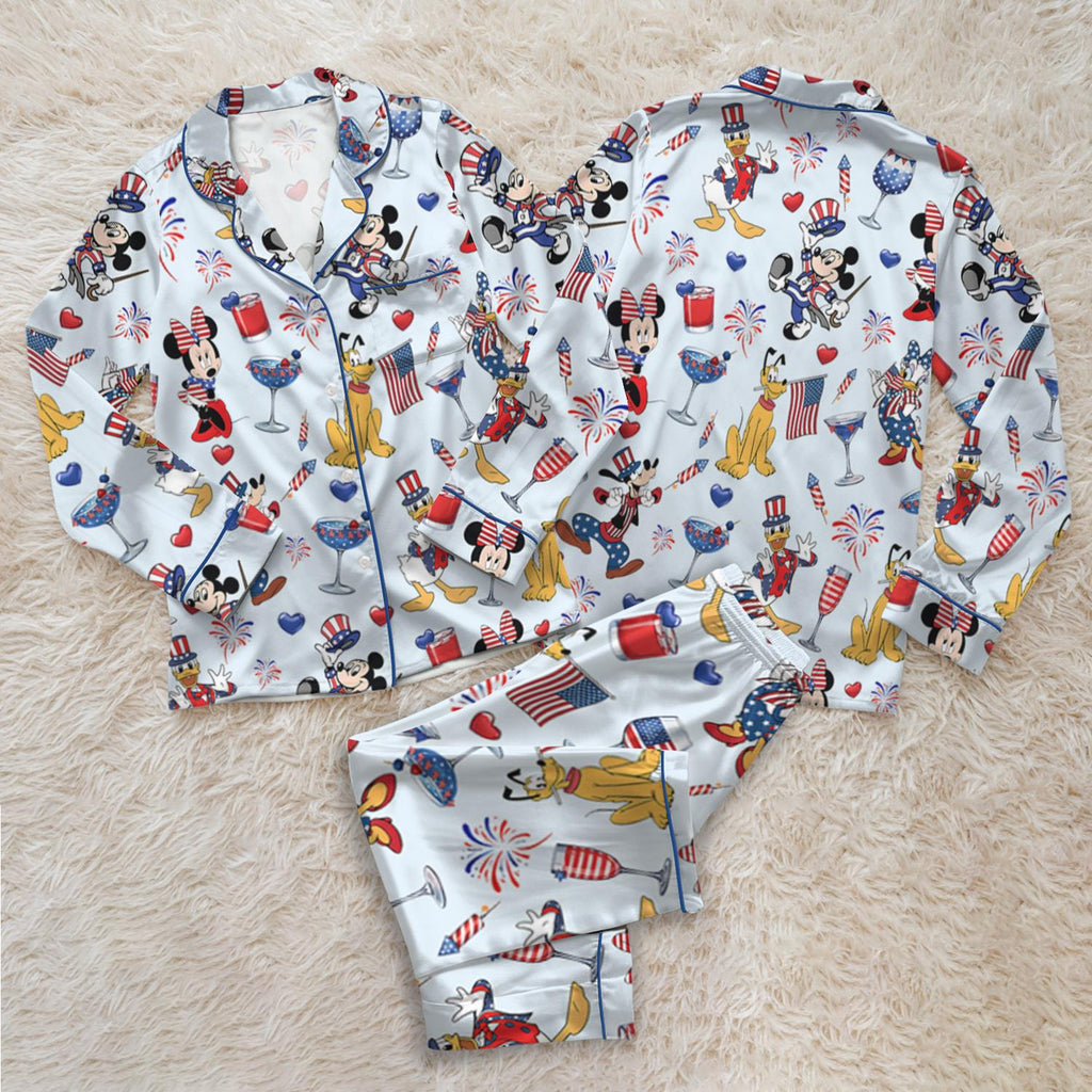 Disney Mickey Minnie Pluto Patriotic Pajama Set, Mickey and Friends Button Pajamas, Fourth of July Family Sleepwear, Cartoon Loungewear Gift