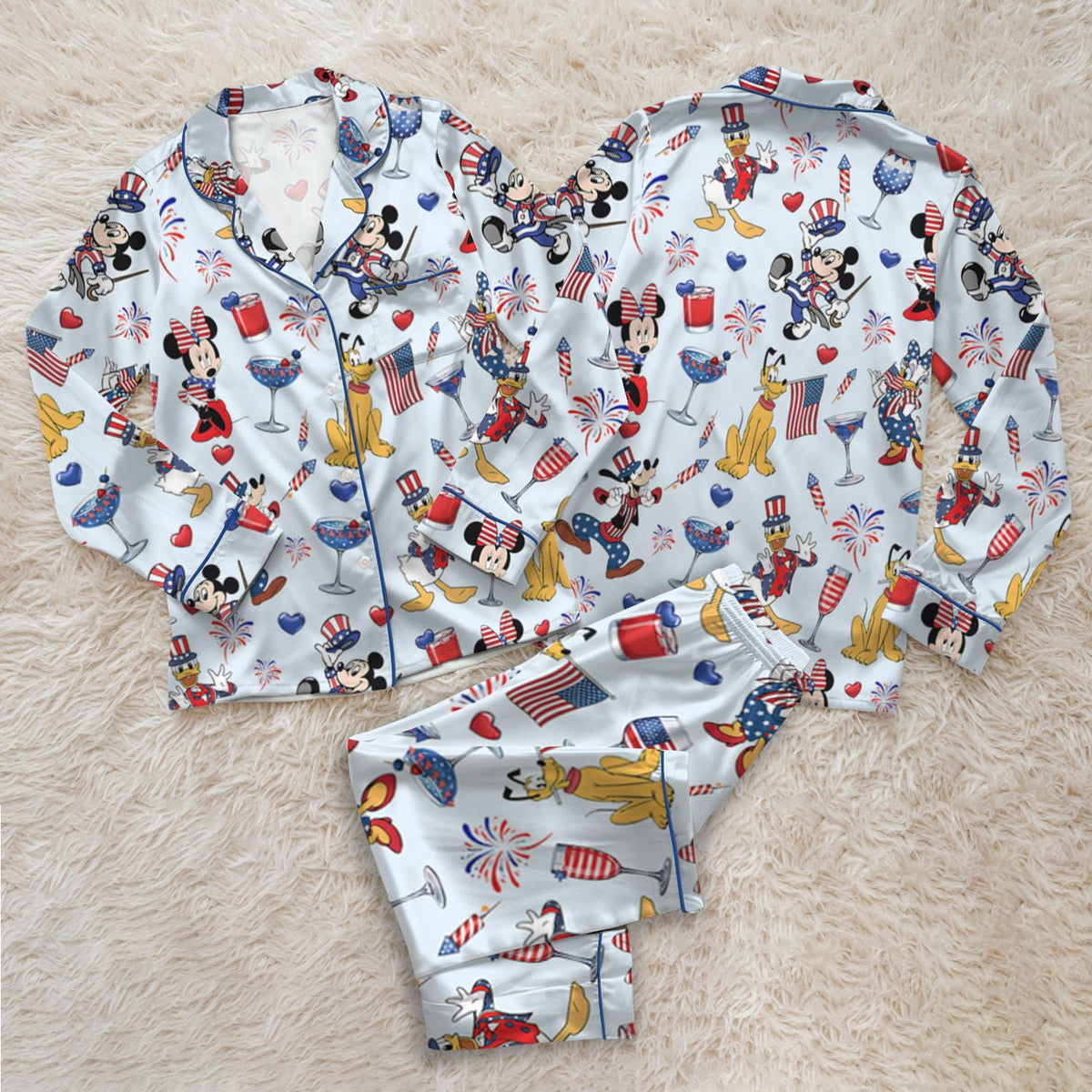 Disney Mickey Minnie Pluto Patriotic Pajama Set, Mickey and Friends Button Pajamas, Fourth of July Family Sleepwear, Cartoon Loungewear Gift